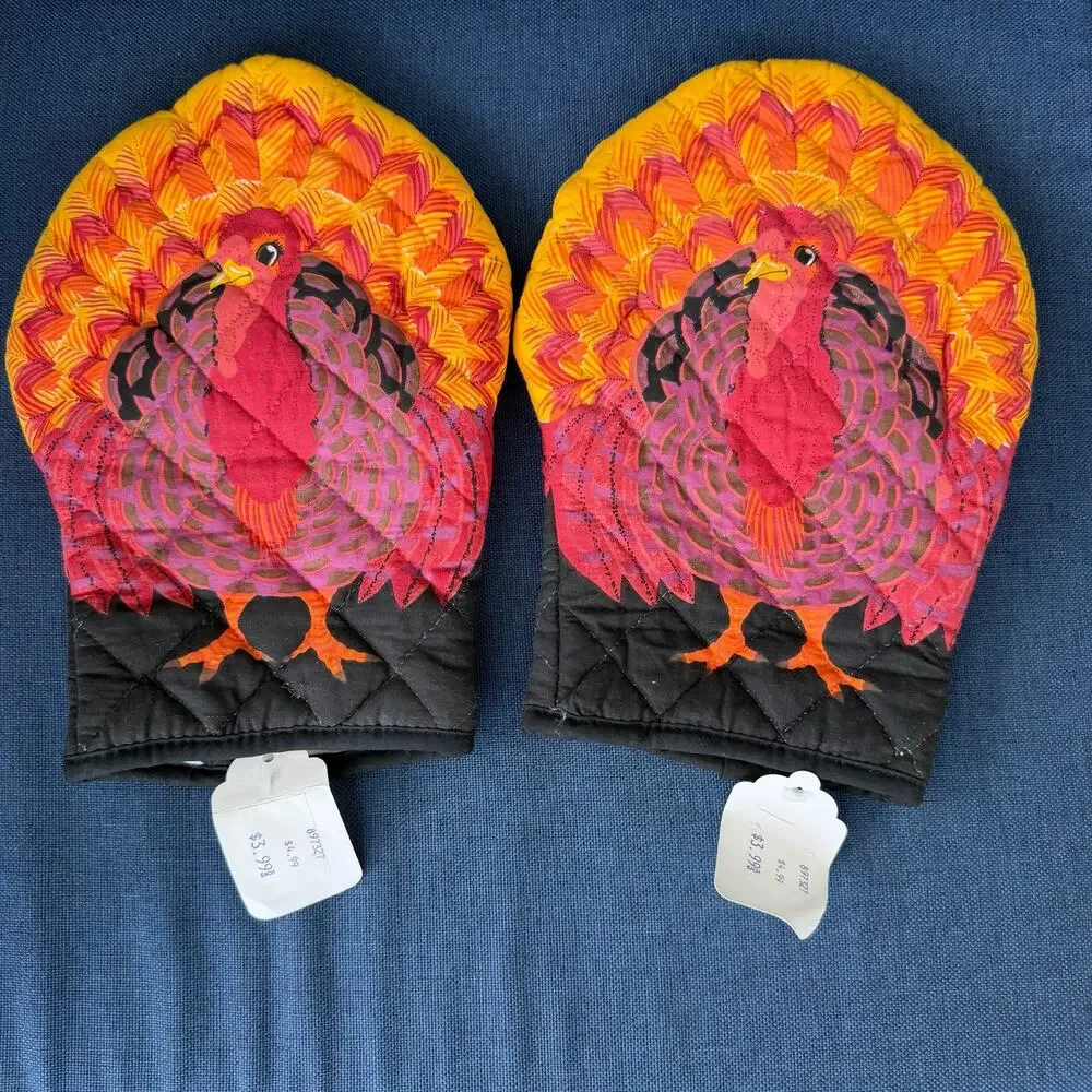 Vintage Turkey Oven Mitt Pair 1993 Boston Warehouse with TAGS Thanksgiving READ